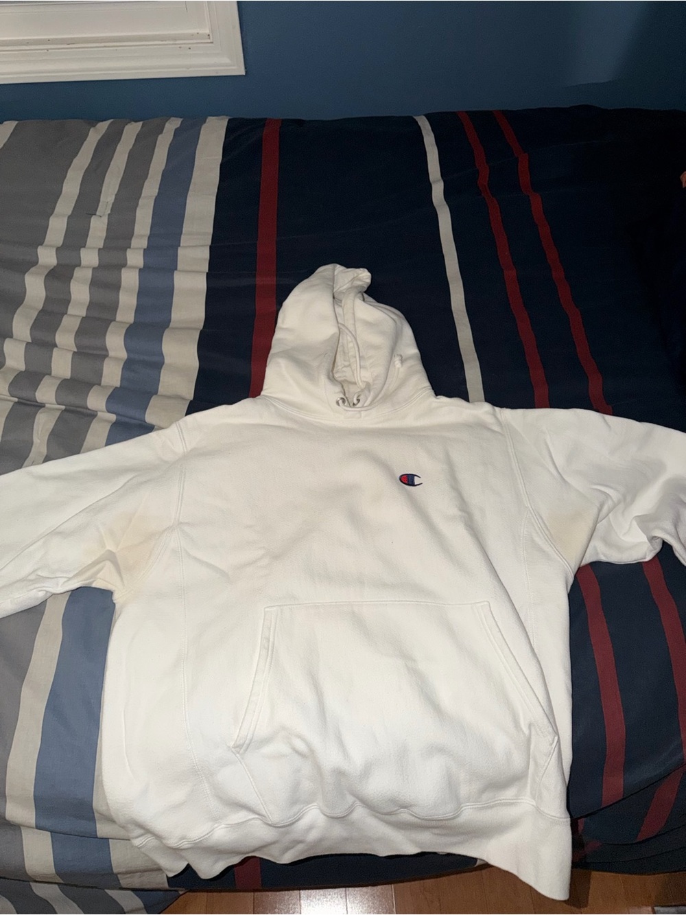 Champion White Pullover Hoodie with Embroidered C Logo